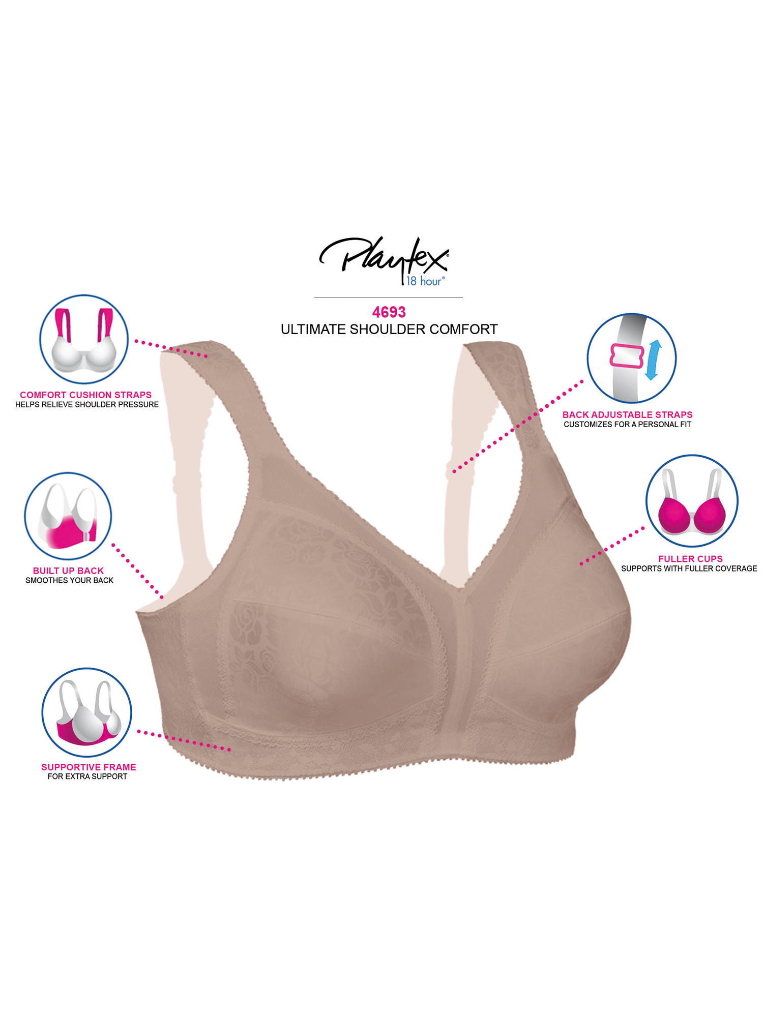 Playtex 18 Hour Bra Size 54d White 4693 Wire Shoulder Comfort for sale  online