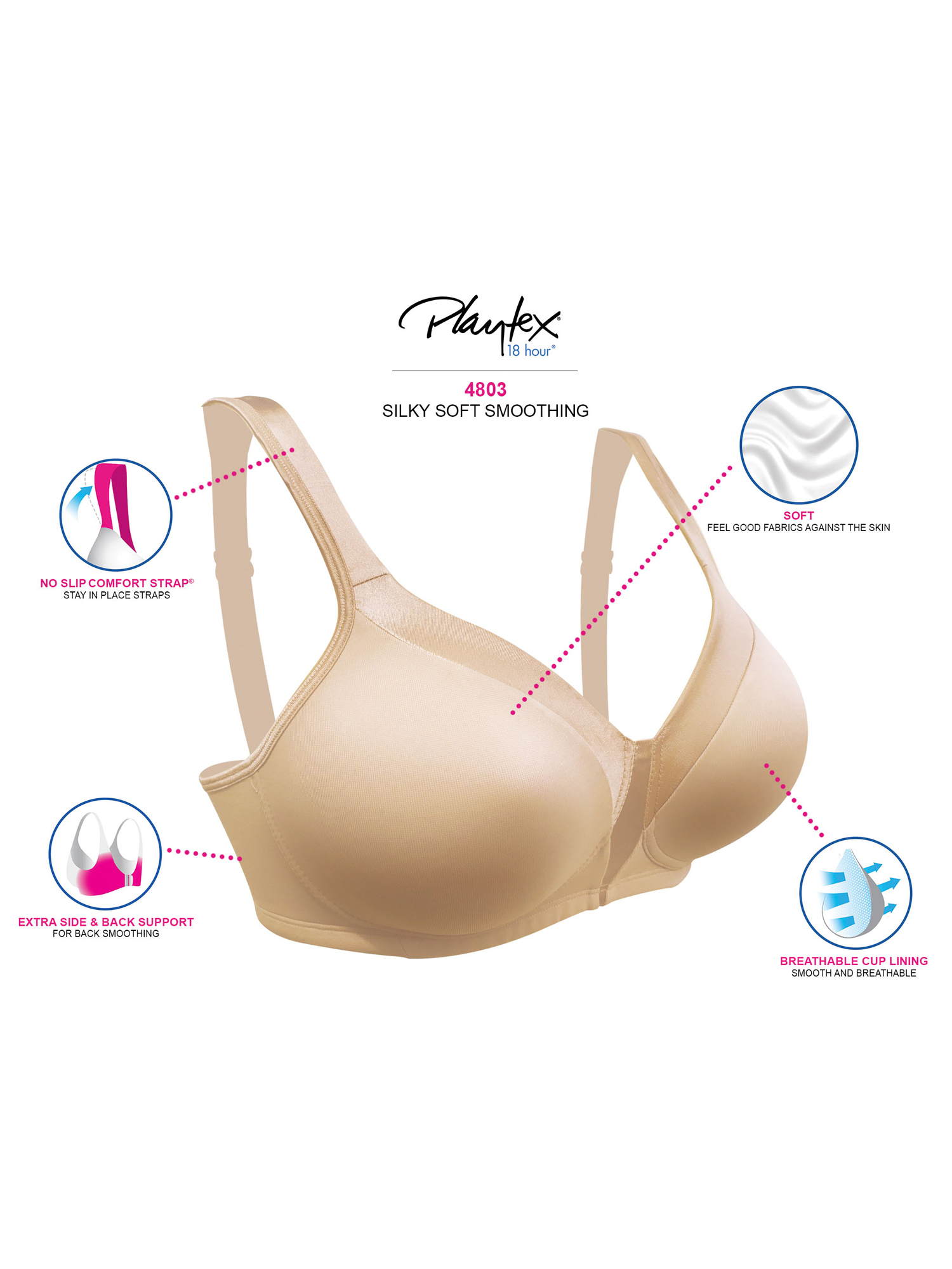 18 Hour Seamless Smoothing Wirefree Bra White 42D