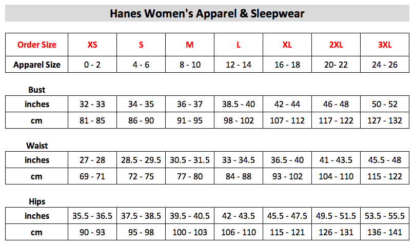 Hanes Plus Size Size Chart